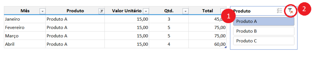 Tabela Excel - Sementação de dados - Filtro